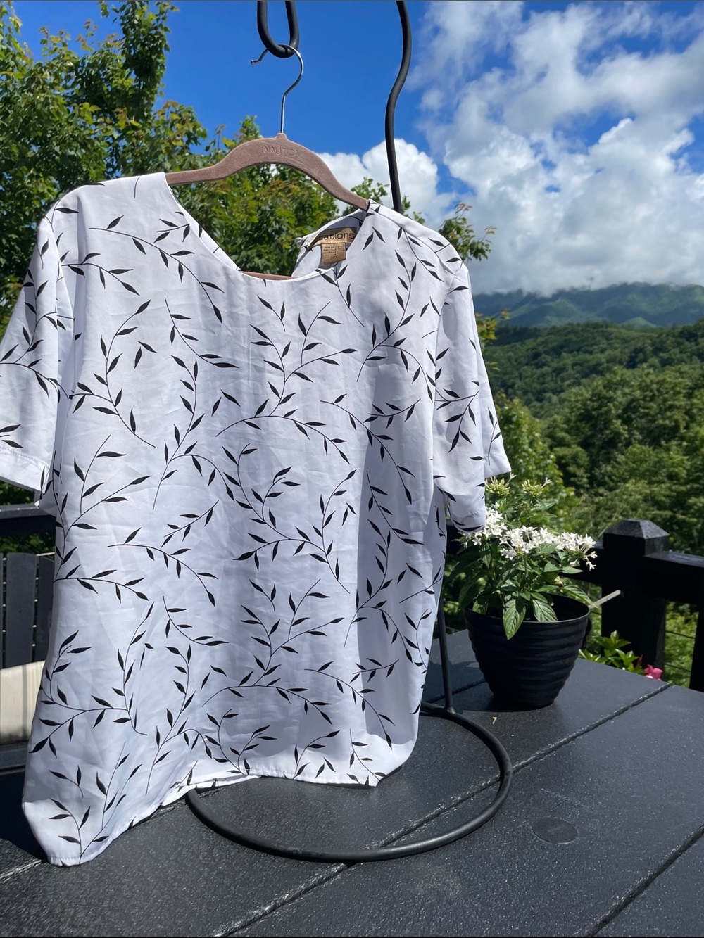 Notations White Blouse with Black Leaf Motif